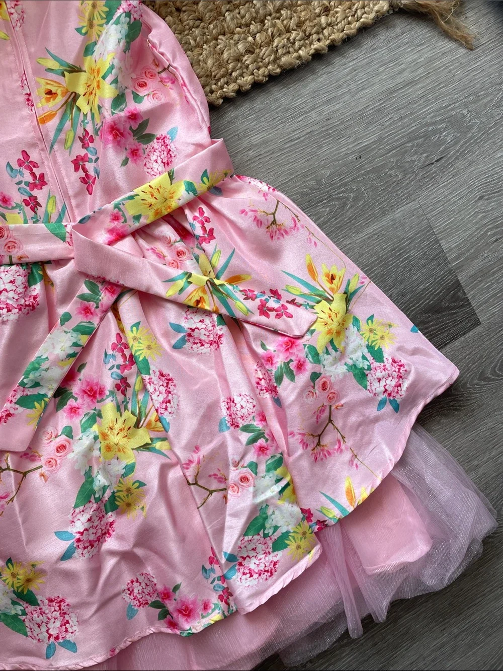 Girls Pink Floral Tiered Tulle Dress